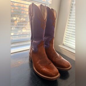 Boulet Women’s Square Toe Cowboy Boots - Cognac Brown with Purple Tops